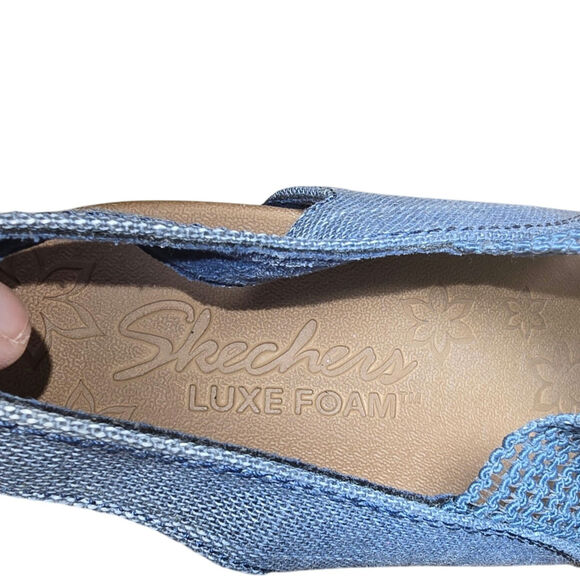 Skechers Shoes Women 8.5 Beverlee Sandals Blue Wedge Comfort Lightweight Strappy - Picture 7 of 10